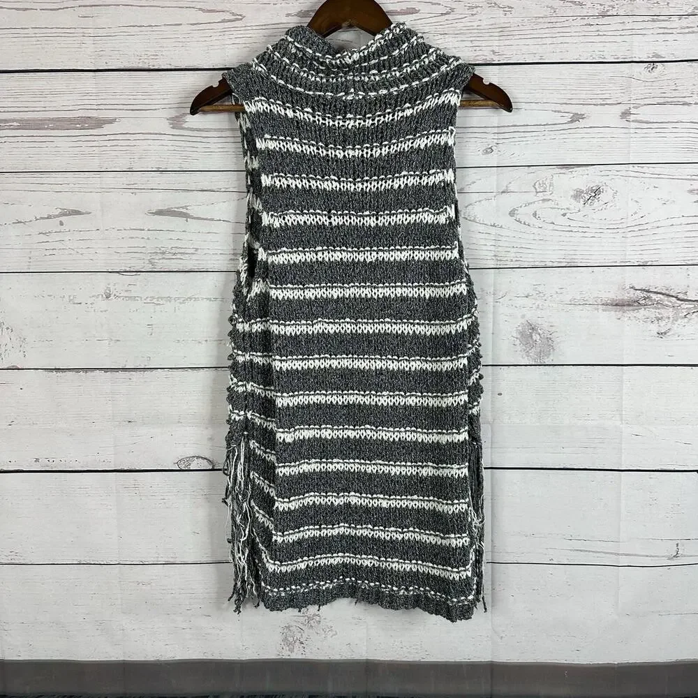 Free People Sweater Womens Small Blue Folksong‎ Fringe Vest Loose Knit Top